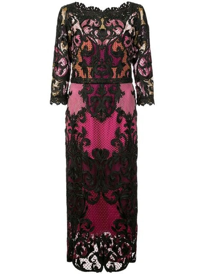 Marchesa Notte 3/4 Sleeve Colour Block Dress In Pink
