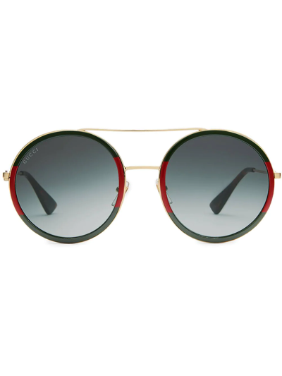 Gucci Round-frame Metal Sunglasses In Gold Metal/green
