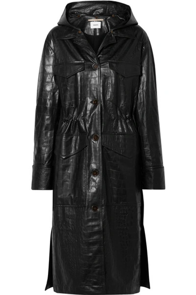 Nanushka Gus Croc-effect Vegan Leather Coat In Black