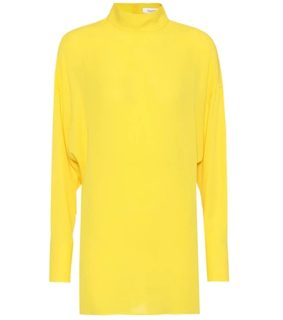 Valentino Mockneck Silk Blouse In Yellow
