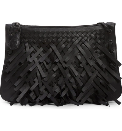 Bottega Veneta Medium Intrecciato Fringe Leather Crossbody Bag - Black In Nero
