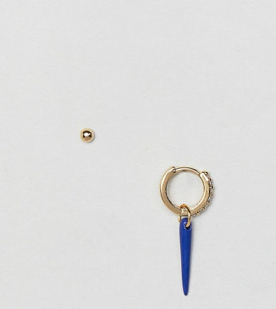 Orelia Gold Plated Blue Single Horn Charm Earring - Gold
