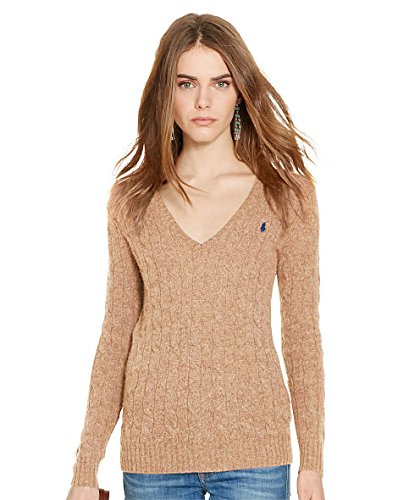 ralph lauren women's v neck cable knit sweater