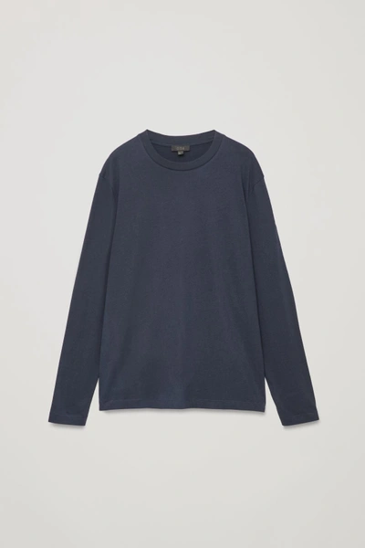 Cos Long-sleeved Brushed-cotton T-shirt In Blue