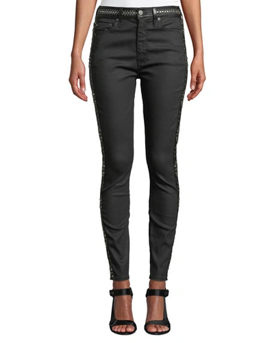 Alice And Olivia Good High-rise Studded Ankle Skinny Jeans In Black