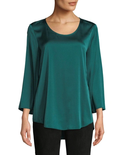 Eileen Fisher 3/4-sleeve Silk Charmeuse Blouse, Petite In Pine