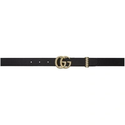 Gucci Moon Leather Belt W/ Textured Gg Buckle, 1"w In Nero