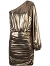 Michelle Mason One Sleeve Midi Dress In Metallic