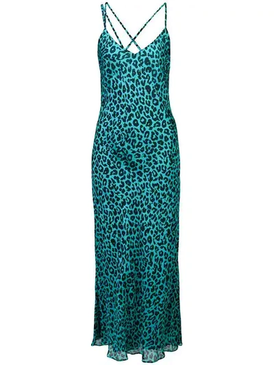 Michelle Mason Leopard Print Bias Gown In Blue