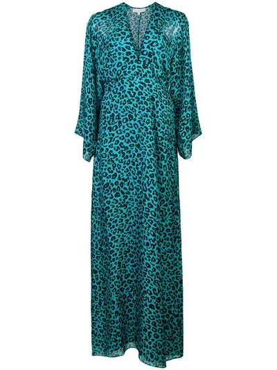 Michelle Mason Leopard Print Plunge Gown In Blue