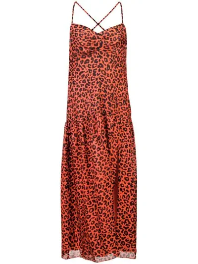Michelle Mason Leopard Print Midi Dress In Red