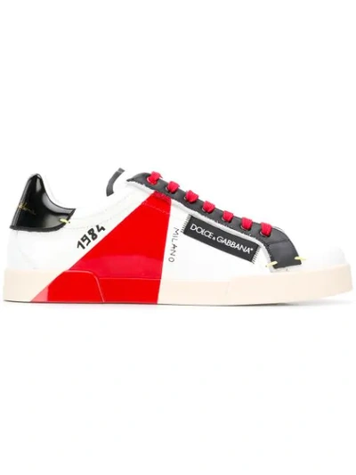 Dolce & Gabbana White, Black And Red Portofino Leather Sneakers
