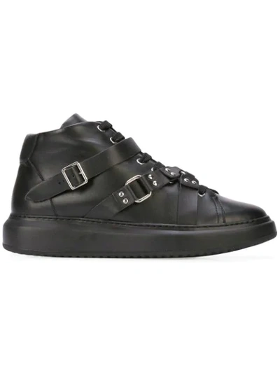 Moschino Buckle High-top Leather Sneakers In Black