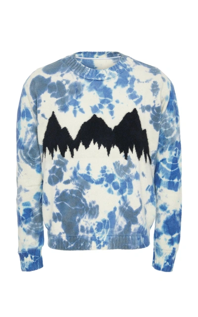 The Elder Statesman Exclusive Intarsia Tie Dye Cashmere Mountain Sweat In Blue