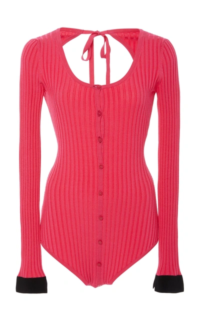 Prabal Gurung Ribbed-knit Bodysuit In Pink