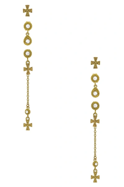 Luv Aj The Moroccan Dangle Cross Studs Set In Metallic Gold.
