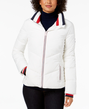 tommy hilfiger chevron quilted puffer coat