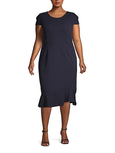 Abs By Allen Schwartz Plus Flounce Midi Dress In Navy Blue