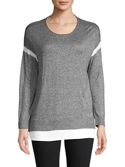 Calvin Klein Heathered Long-sleeve Sweater In Black Winter White