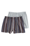 Hanro Fancy Woven Boxers, Pack Of 2 In Big Repeat Stripe/ Grey