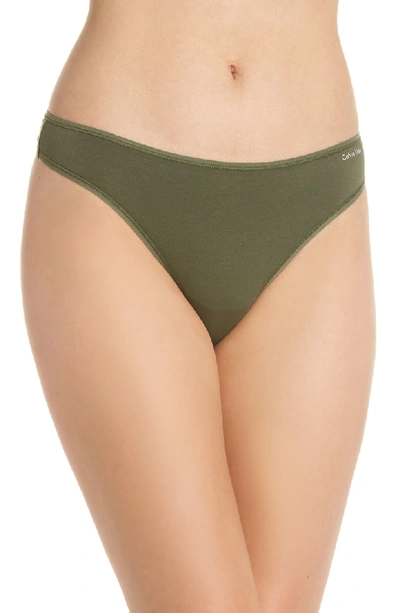 Calvin Klein Form Cotton Thong In Beetle