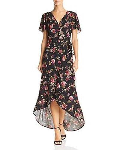 Band Of Gypsies Lianna Floral-print Wrap Dress In Black/mauve