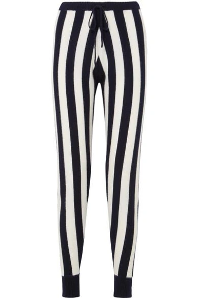 Madeleine Thompson Leonis Striped Cashmere Track Pants In Navy
