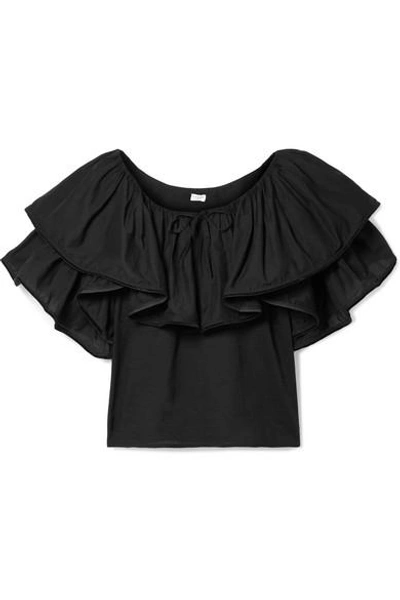 Rhode Blanca Off-the-shoulder Ruffled Cotton-voile Top In Black