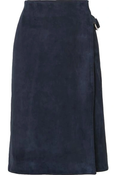 Adam Lippes Suede Wrap Skirt In Navy