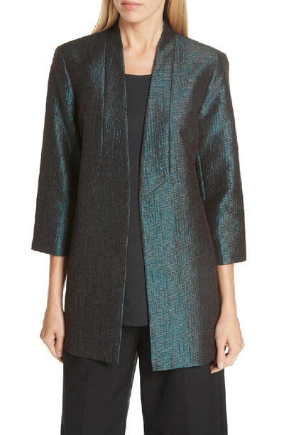 Eileen Fisher Metallic Jacquard Shawl Collar Jacket In Pine