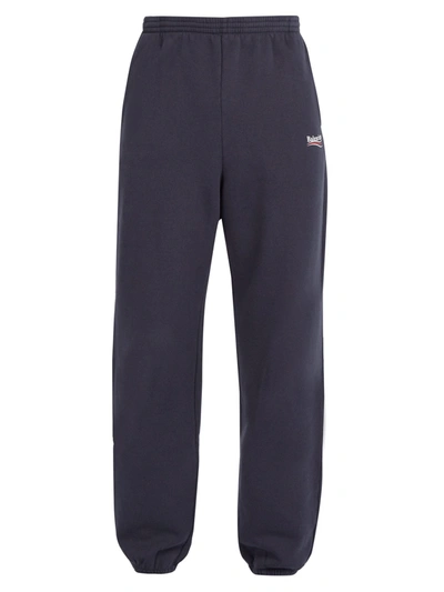 Balenciaga Tapered Logo-print Fleece-back Cotton-blend Jersey Sweatpants In Blue