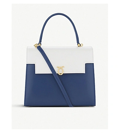 Launer Traviata Quest Leather Shoulder Bag In Navy White Gold