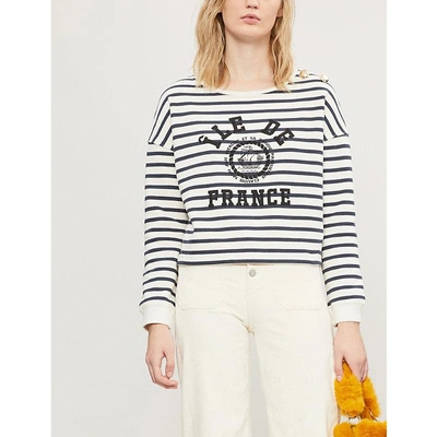 Claudie Pierlot Tim Nautical Striped Cotton-blend Sweatshirt In Ecru