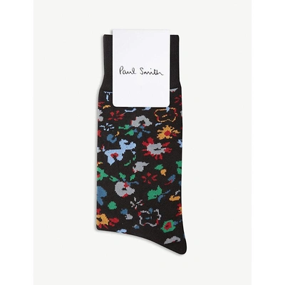 Paul Smith Contrasting Floral Cotton-blend Socks In Black Multi