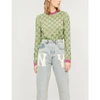 Gucci Womens Green And Purple Knitted Gg Crystal-embellished Wool Jumper In Green Multicolour