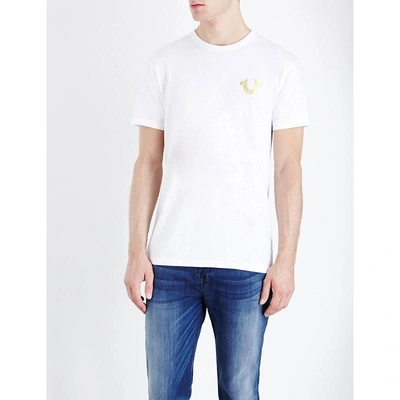 True Religion Metallic Logo-print Cotton-jersey T-shirt In Nero