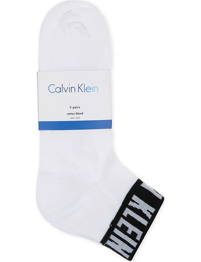 Calvin Klein Combed Cotton Ankle Socks Set Of Three In White