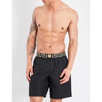 Versace Iconic Long Swim Shorts In Nero