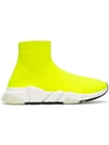 Balenciaga Speed Neon Stretch-knit High-top Sneakers In Yellow/orange