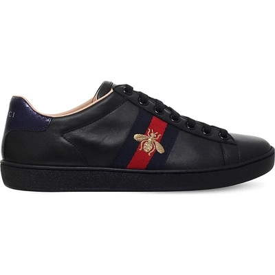 Gucci Ladies New Ace Bee-embroidered Leather Trainers In Nero