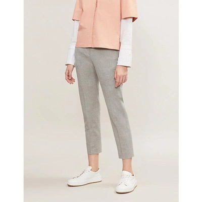 Theory Treeca Slim-fit Wool-flannel Trousers In Pale Grey