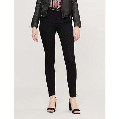 Claudie Pierlot Patiente Velvet Polka Dot Skinny High-rise Jeans In Noir