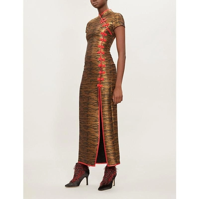 De La Vali Suki Tiger-pattern Jacquard Midi Dress