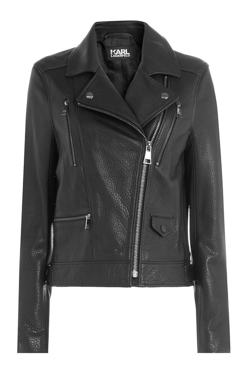 Karl Lagerfeld Leather Biker Jacket With Embossed Motif In Black | ModeSens