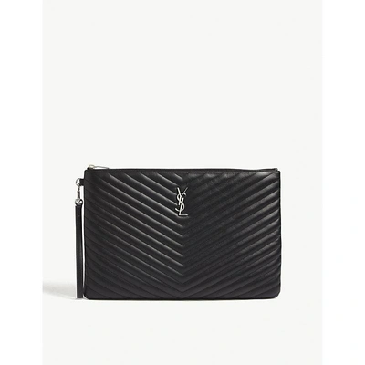 Saint Laurent Monogram Quilted Leather Document Holder In Black/silver