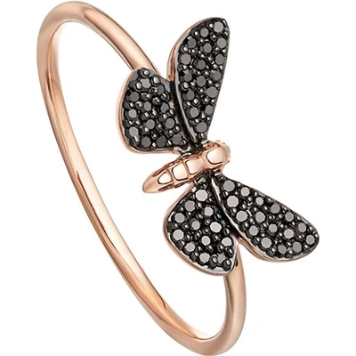 Astley Clarke Cinnabar Papillon 14ct Rose-gold And Black Diamond Ring