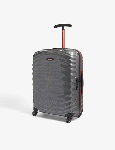 Samsonite Lite-shock Spinner Four-wheel Cabin Suitcase 55cm In Eclipse Grey/red