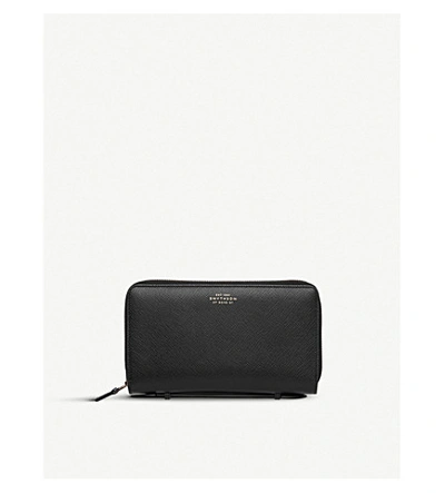 Smythson Panama Double Zipped Grained-leather Travel Wallet In Black