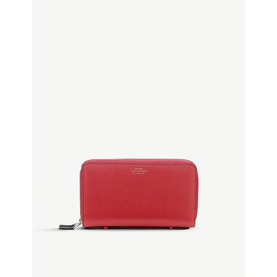 Smythson Panama Double Zipped Grained-leather Travel Wallet In Red