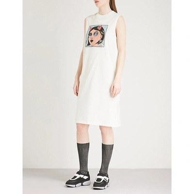 Prada Comic Print-appliqué Cotton-jersey Dress In Cedro
